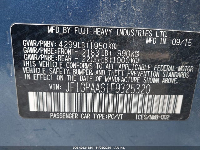 Subaru Impreza 2.0i 2015 JF1GPAA61F9325320 Image 9