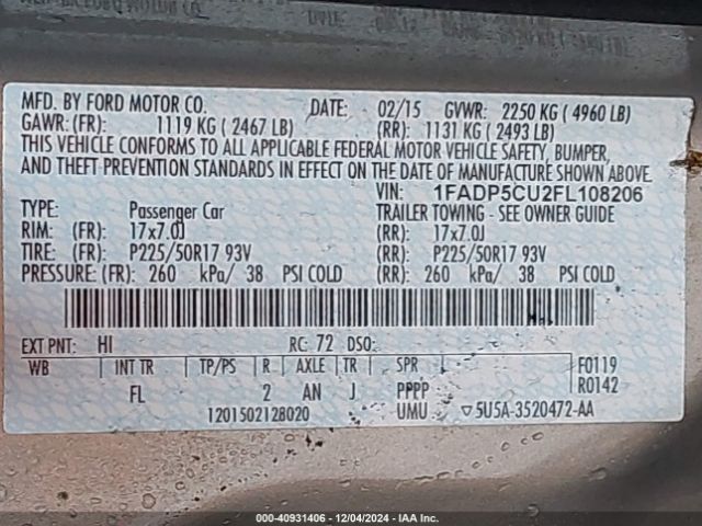 1FADP5CU2FL108206 Ford C-max Energi Sel