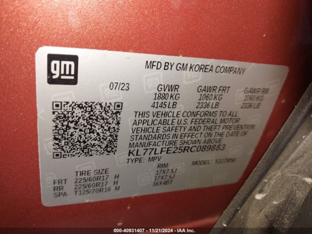 KL77LFE25RC089883 Chevrolet Trax Fwd Sp