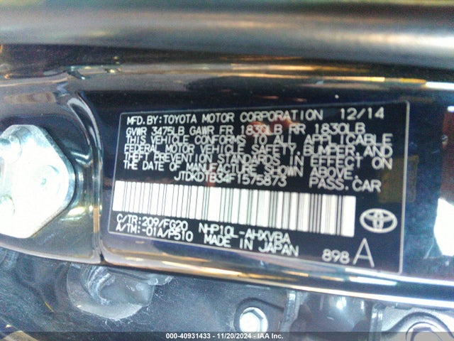 JTDKDTB34F1575873 Toyota Prius C Two