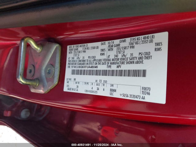 Ford ESCAPE SE 2015 1FMCU9G9XFUA48046 Image 9