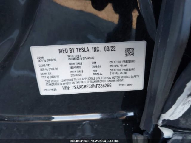 7SAXCBE5XNF335266 Tesla Model X Dual Motor All-wheel Drive