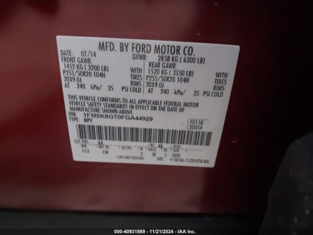 1FM5K8GT0FGA44929 Ford EXPLORER SPORT