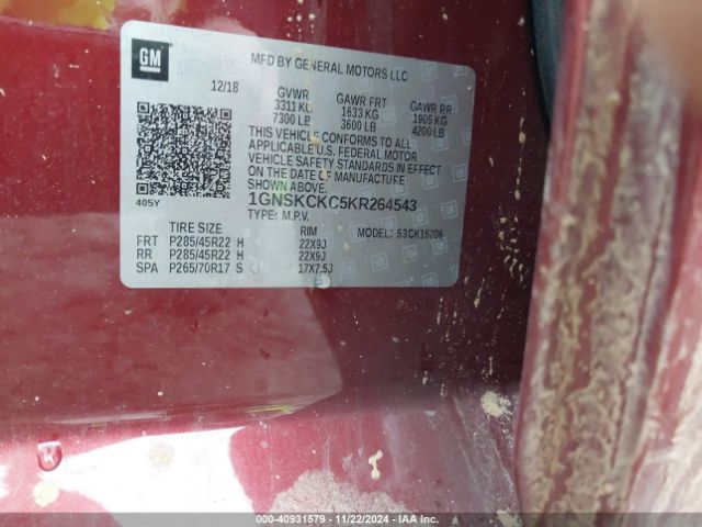 1GNSKCKC5KR264543 Chevrolet Tahoe Premier
