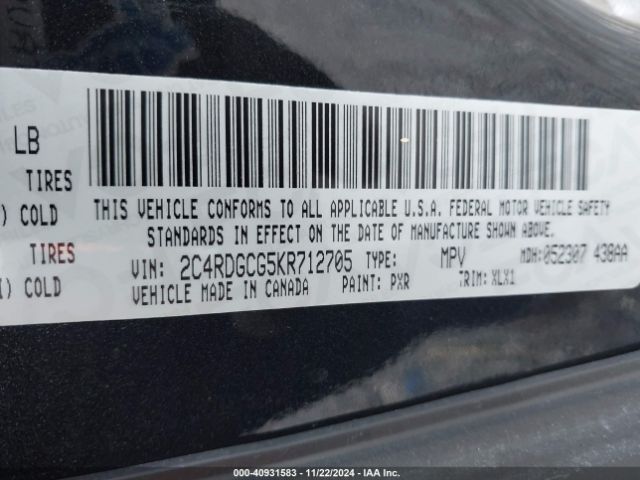 2C4RDGCG5KR712705 Dodge Grand Caravan Sxt