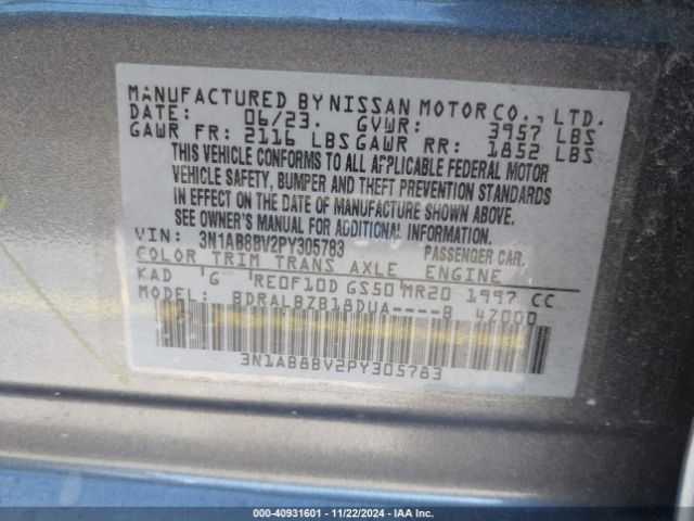3N1AB8BV2PY305783 Nissan Sentra S Xtronic Cvt