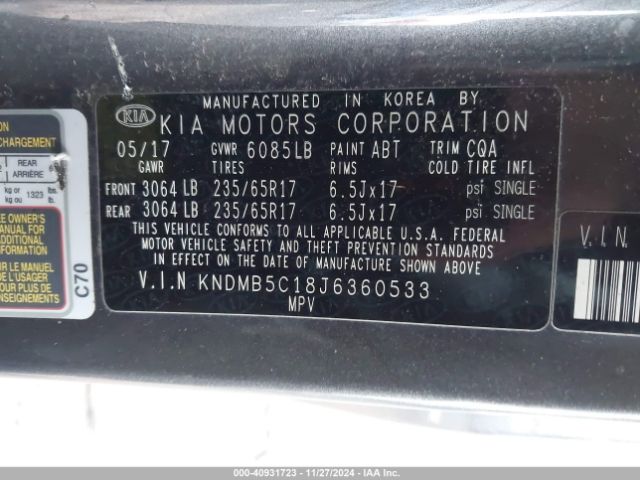 KNDMB5C18J6360533 KIA SEDONA LX