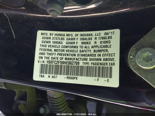 Honda Civic Lx 2017 19XFC2F59HE062709 Image 9
