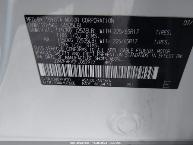 JTMZFREV2FJ052912 Toyota RAV4 LE