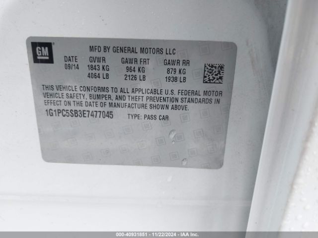 1G1PC5SB3E7477045 Chevrolet Cruze 1lt Auto