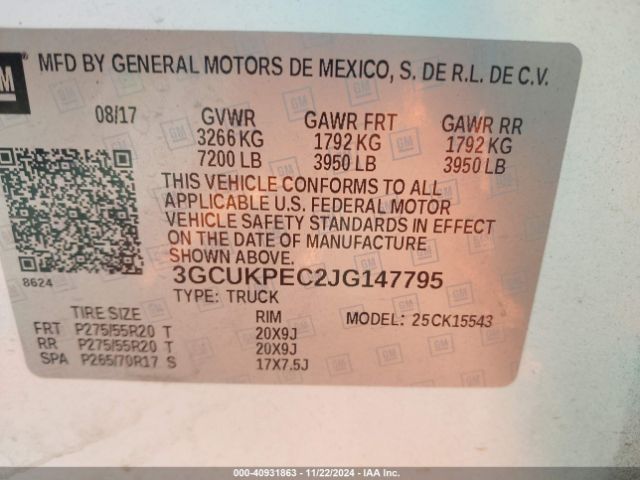 3GCUKPEC2JG147795 Chevrolet Silverado 1500 Custom