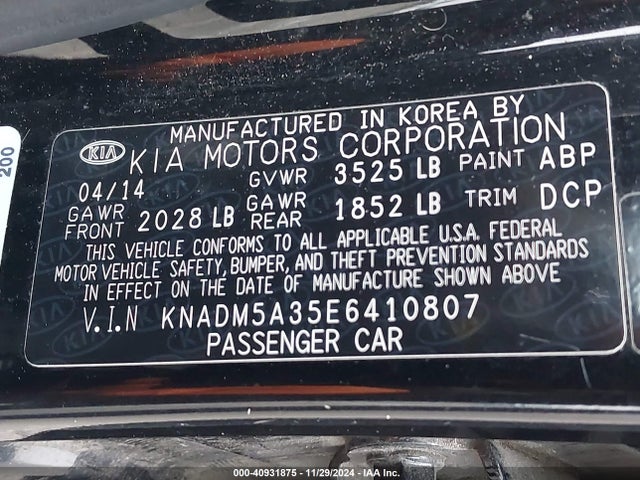 KNADM5A35E6410807 KIA RIO LX