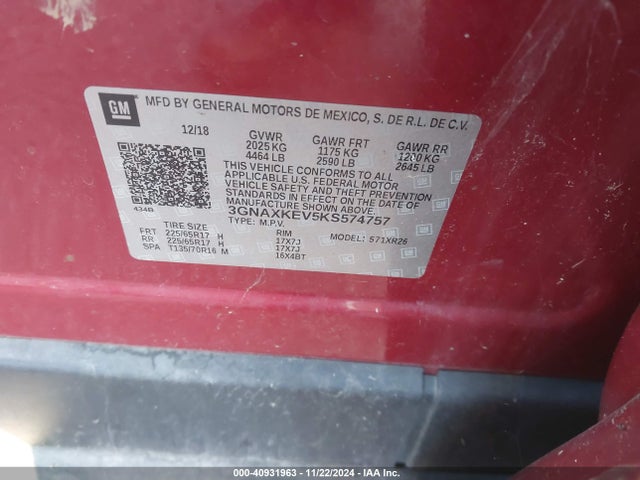Chevrolet EQUINOX LT 2019 3GNAXKEV5KS574757 Image 9