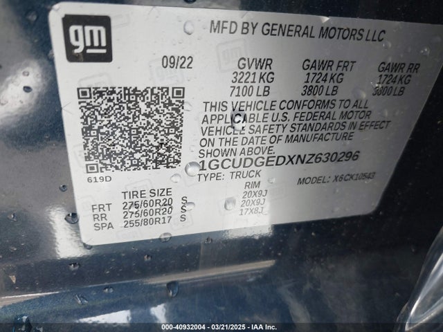 1GCUDGEDXNZ630296 Chevrolet Silverado 1500 4wd  Short Bed Ltz