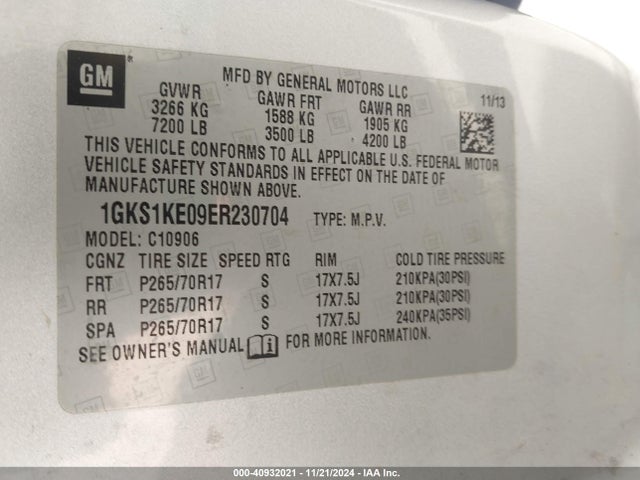 1GKS1KE09ER230704 GMC Yukon Xl 1500 Slt