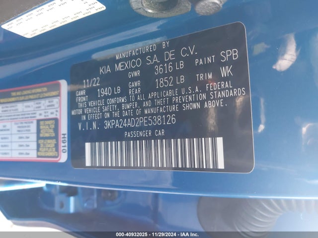 3KPA24AD2PE538126 KIA RIO S