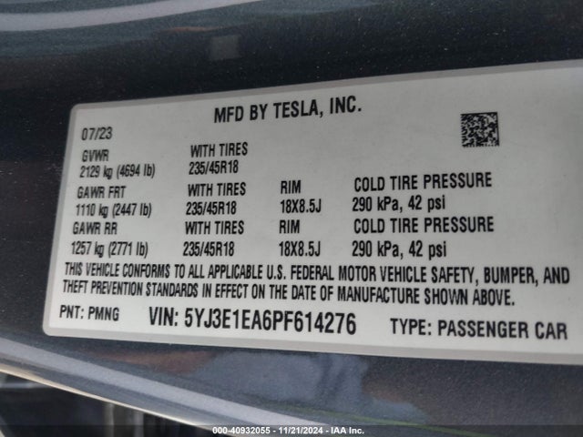 2023 TESLA MODEL 3 5YJ3E1EA6PF614276 Photo 8