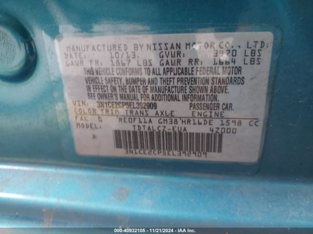 3N1CE2CP5EL392909 Nissan Versa Note S Plus