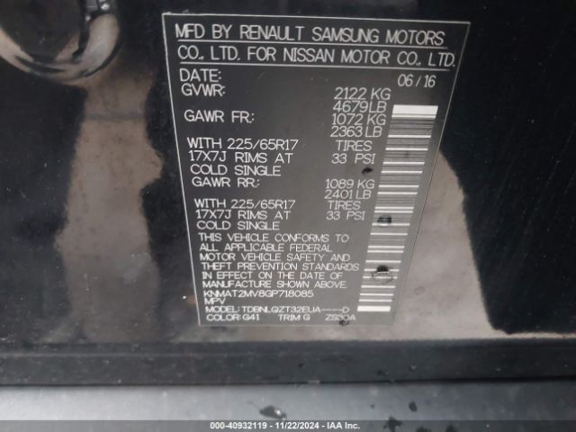 KNMAT2MV8GP718085 Nissan Rogue S/sl/sv