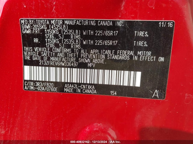 Toyota RAV4 LE 2017 2T3ZFREV6HW336497 Image 9