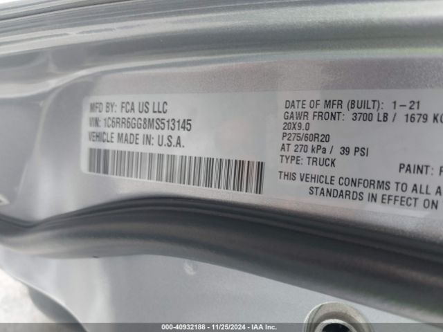 1C6RR6GG8MS513145 RAM 1500 Classic Warlock  4x2 6'4 Box