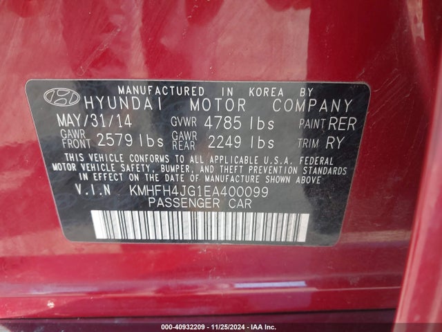 Hyundai Azera Limited 2014 KMHFH4JG1EA400099 Image 9