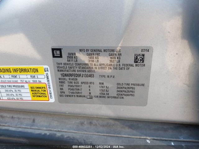 1GNKRFED9FJ130463 Chevrolet Traverse Ls