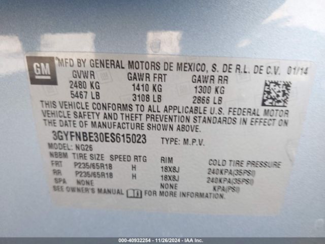 3GYFNBE30ES615023 Cadillac Srx Luxury Collection