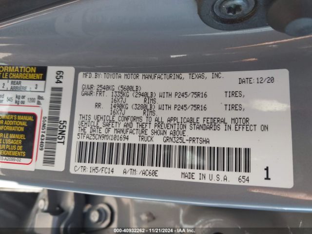 5TFAZ5CN9MX101694 Toyota Tacoma Sr5 V6