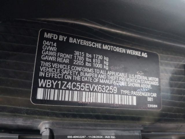 WBY1Z4C55EVX63259 BMW I3 Base W/range Extender