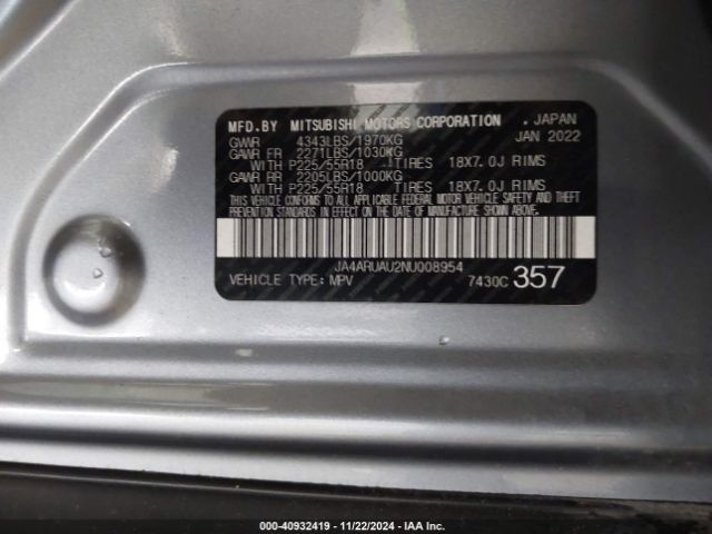 JA4ARUAU2NU008954 Mitsubishi OUTLANDER SPORT