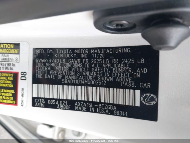58AD11D14MU003512 Lexus ES 250