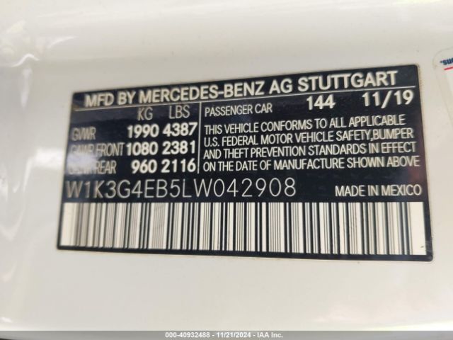 W1K3G4EB5LW042908 Mercedes-Benz A 220