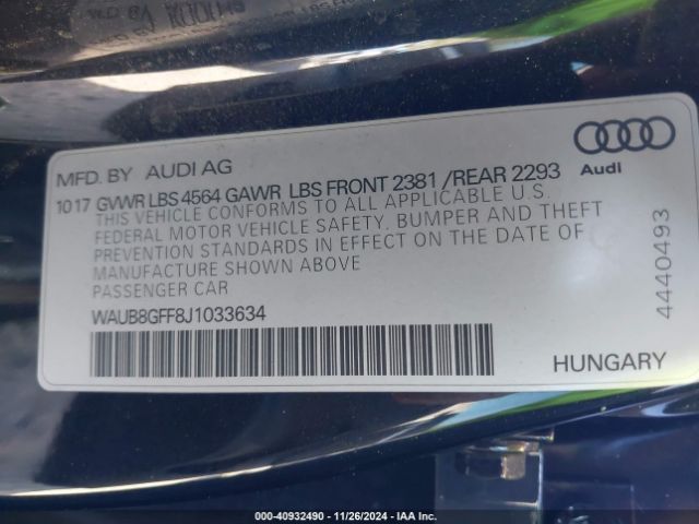 WAUB8GFF8J1033634 Audi A3 2.0t Premium/2.0t Tech Premium