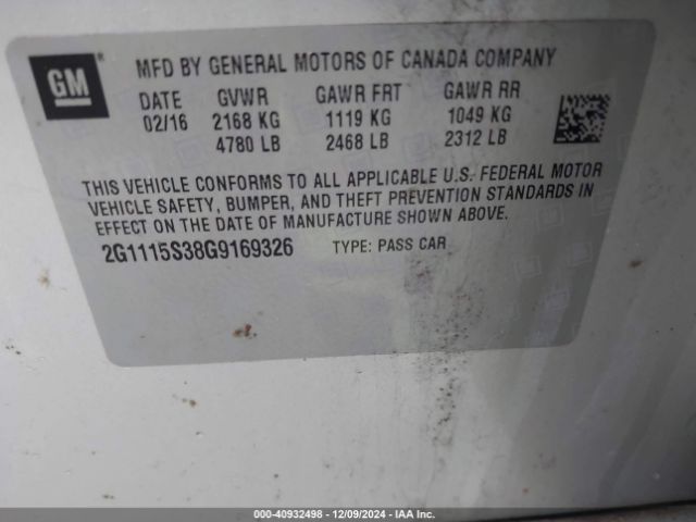 2G1115S38G9169326 Chevrolet Impala 2lt