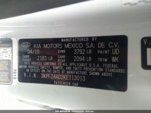 3KPF24AD3KE113013 KIA Forte Lxs