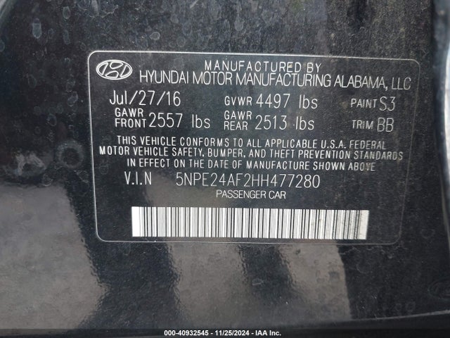 Hyundai SONATA SE 2017 5NPE24AF2HH477280 Image 9