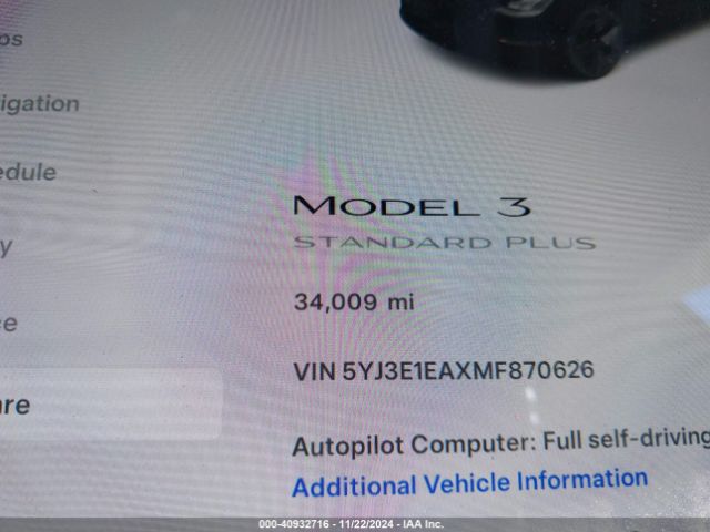 5YJ3E1EAXMF870626 Tesla Model 3 Standard Range Plus Rear-wheel Drive