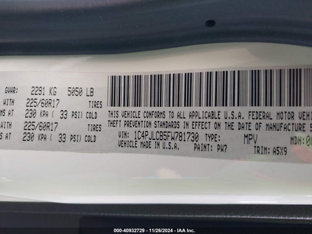 Jeep Cherokee Latitude 2015 1C4PJLCB5FW781730 Image 9
