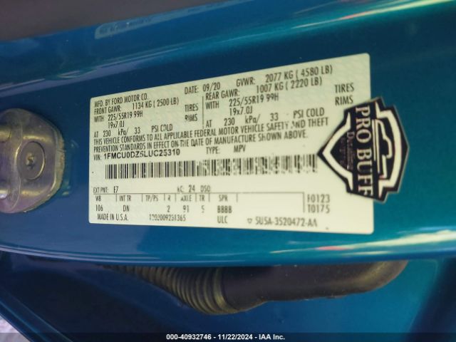 1FMCU0DZ5LUC25310 Ford Escape Titanium Hybrid