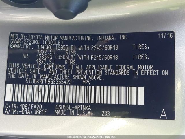 5TDBKRFH9GS355423 Toyota Highlander Le Plus V6