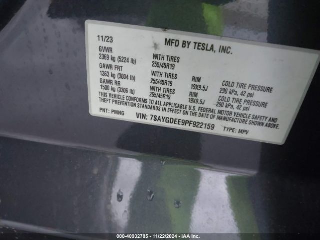 7SAYGDEE9PF922159 Tesla Model Y Awd/long Range Dual Motor All-wheel Drive