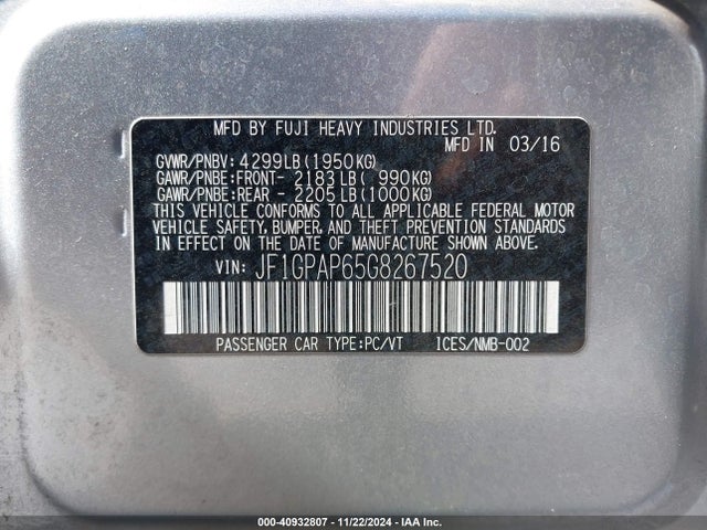 JF1GPAP65G8267520 Subaru Impreza 2.0i Sport Premium