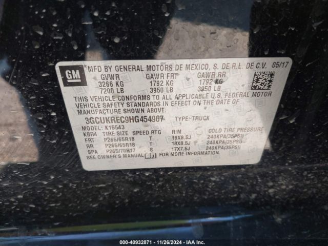 3GCUKREC9HG454967 Chevrolet Silverado 1500 2lt
