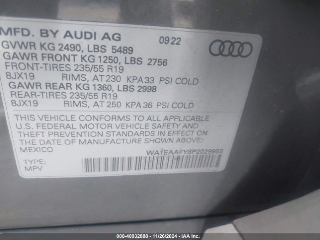WA1EAAFY8P2029955 Audi Q5 Premium Plus 45 Tfsi S Line Quattro