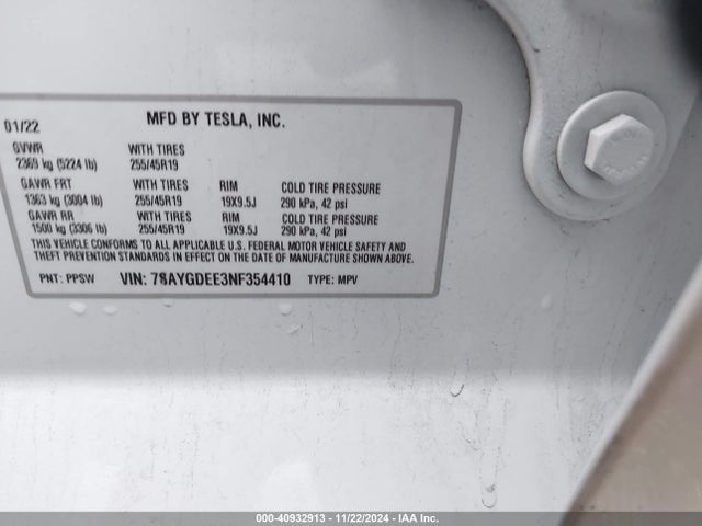 2022 TESLA MODEL Y 7SAYGDEE3NF354410 Photo 8