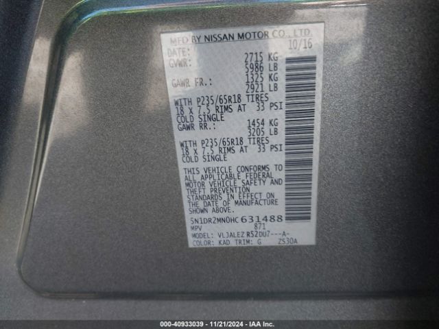 5N1DR2MN0HC631488 Nissan Pathfinder Sv