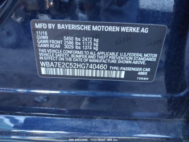 2017 BMW 740I WBA7E2C52HG740460 Photo 8