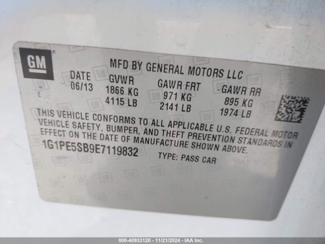 1G1PE5SB9E7119832 Chevrolet Cruze 2lt Auto