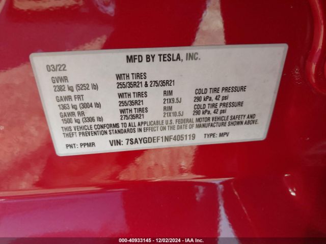 7SAYGDEF1NF405119 Tesla Model Y Performance Dual Motor All-wheel Drive